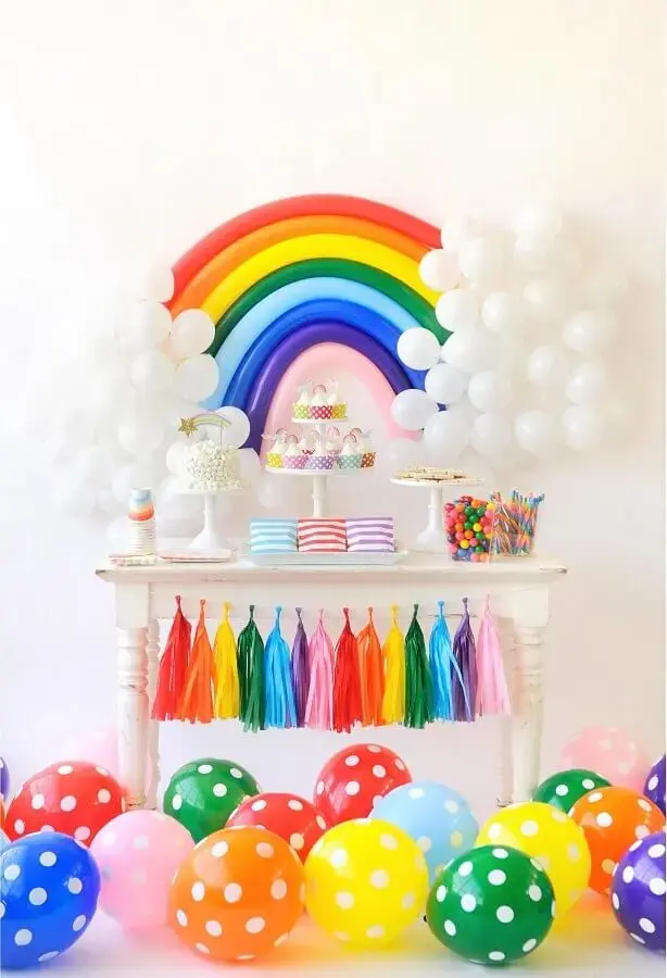 very colorful birthday decoration with rainbow theme Photo Party Decoration