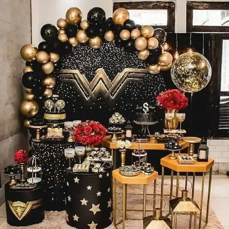 Wonder Woman Black and Gold Theme Girls Birthday Decoration Photo Inspire Your Party