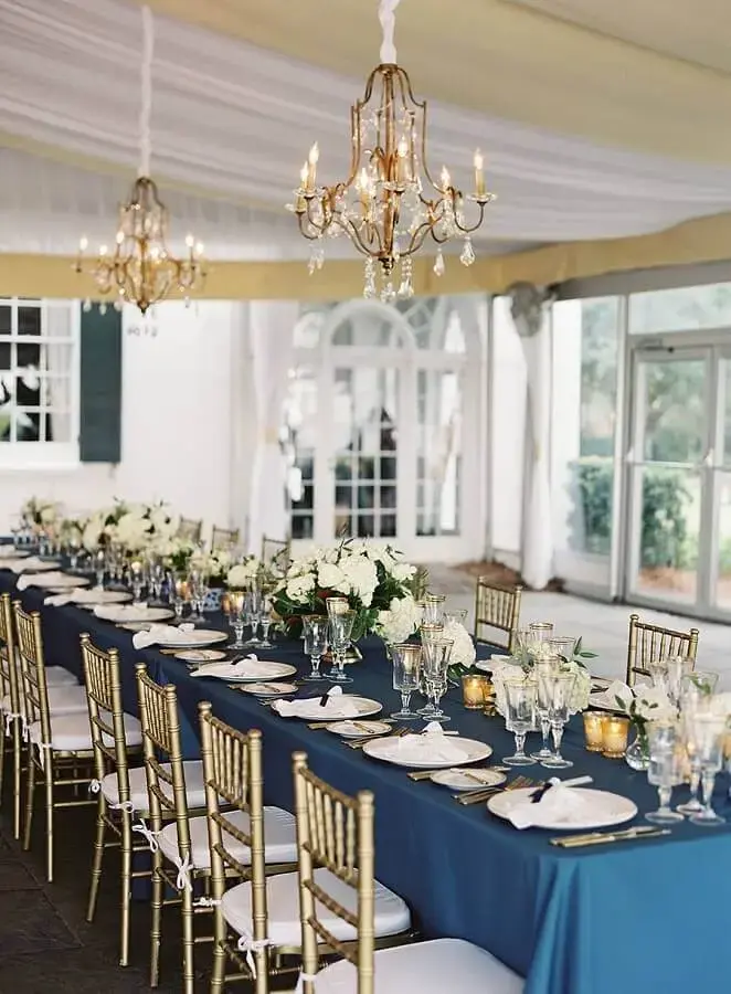 decoração de casamento de luxo azul e dourado Foto Pinterest