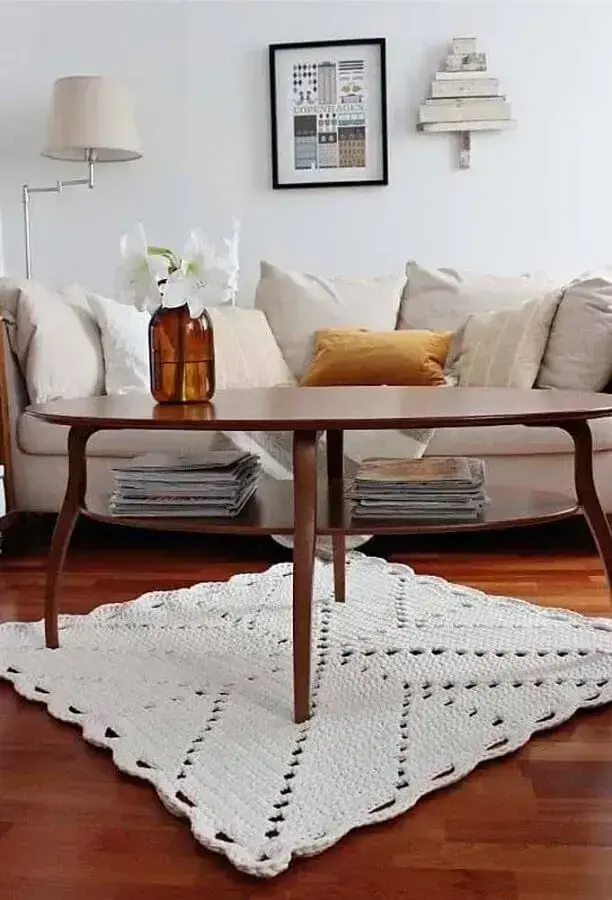 decoração de sala com tapete de crochê quadrado Foto Ideias Decor