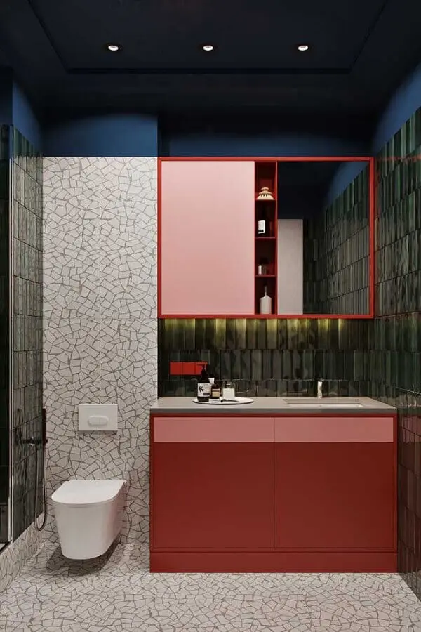 decoração moderna para banheiro em tons de vermelho Foto iFuun