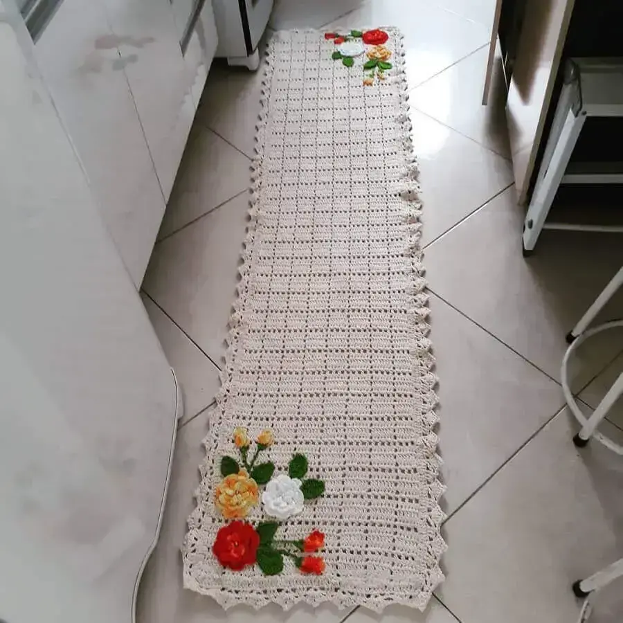 tapete de crochê com flores para decoração de cozinha simples Foto Mirele Morais Crochê