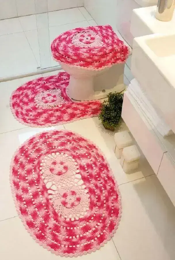 tapete de crochê para banheiro com flores Foto Ideias Decor