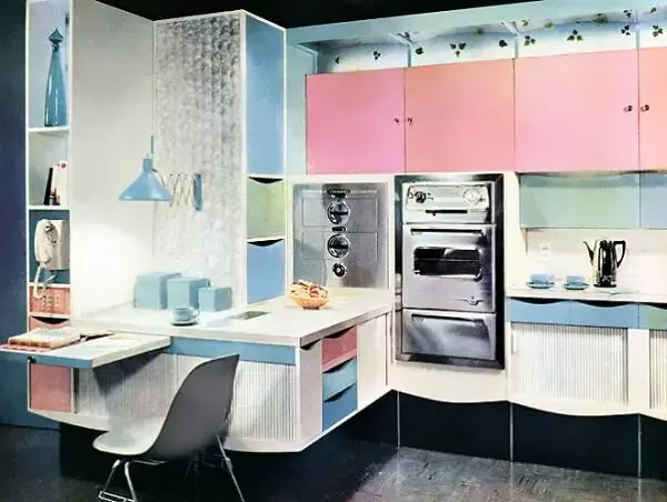 Decoração vintage para cozinha nas cores rosa e azul