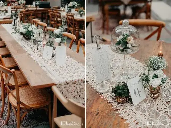 Utilize renda para decoração das mesas dos convidados