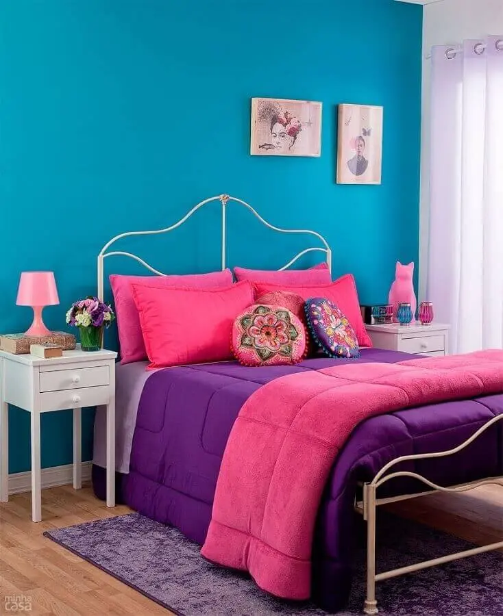 decoração simples para quarto de menina azul e rosa Foto Otimizi Ambientes