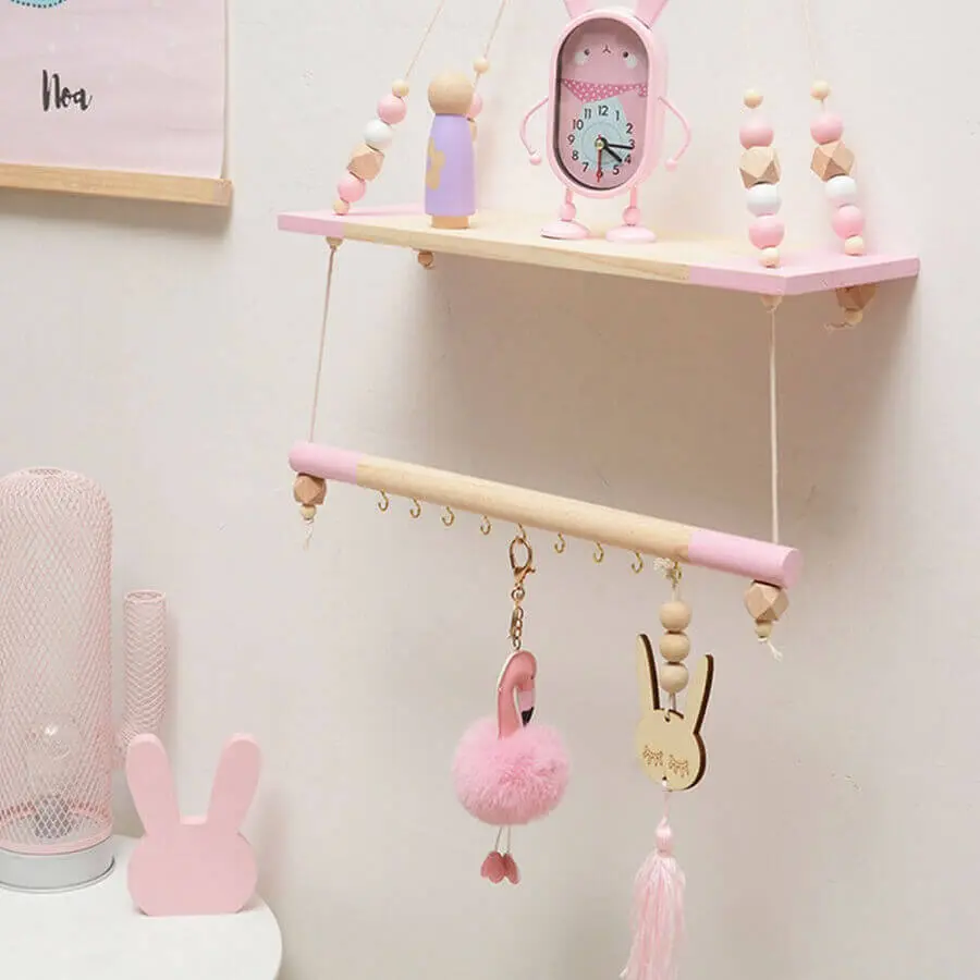 delicado modelo de prateleira de madeira para quarto de bebê com ganchos Foto eBay