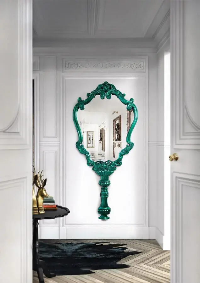 espelho provençal com moldura verde Foto Boca do Lobo