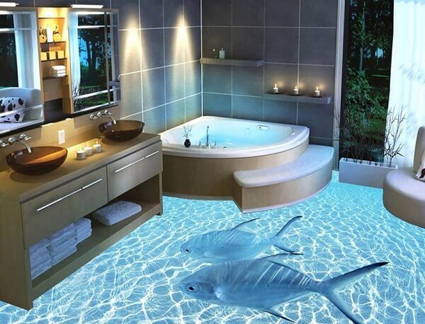 Traga o oceano para dentro do seu banheiro utilizando o piso 3D