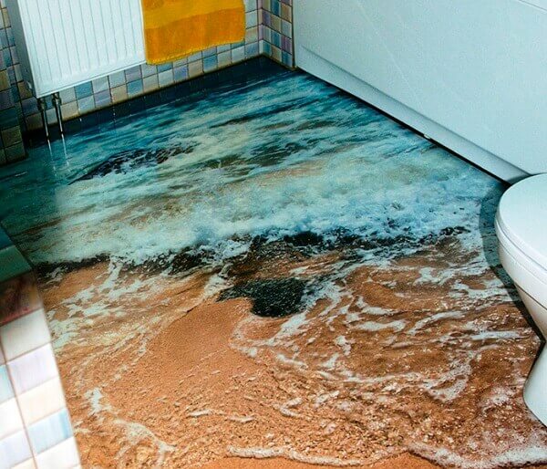 Estilo praiano aplicado no piso 3D para banheiro