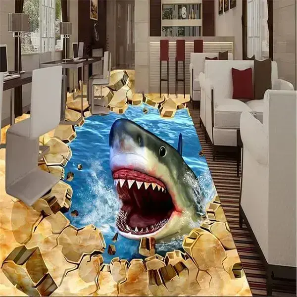 Piso 3D com imagem de tubarão