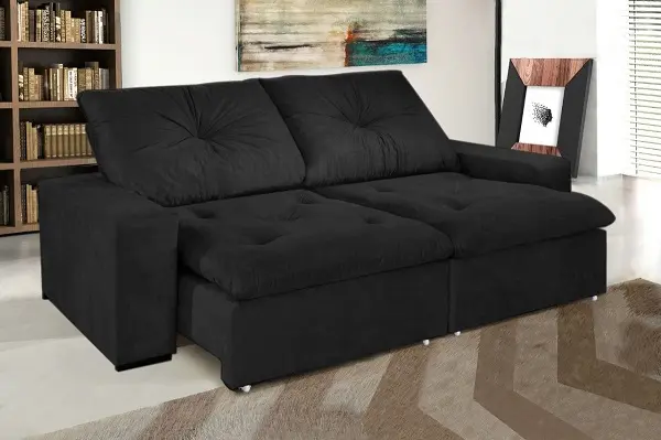 Traga versatilidade para a sala de estar utilizando sofá preto retrátil
