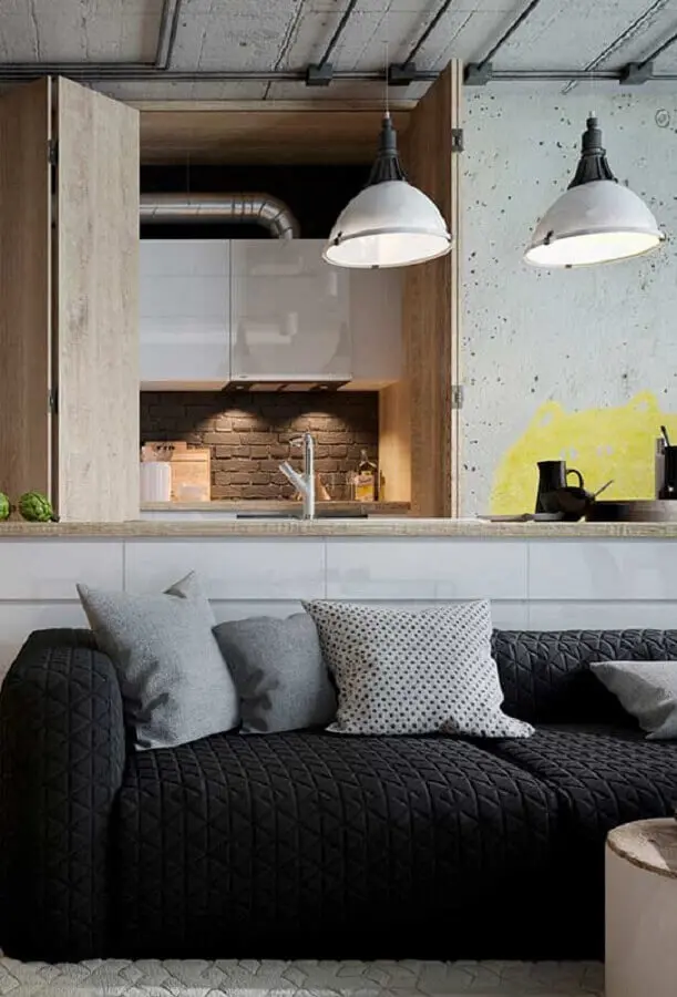 decoração de sala cinza com sofá preto Foto Futurist Architecture