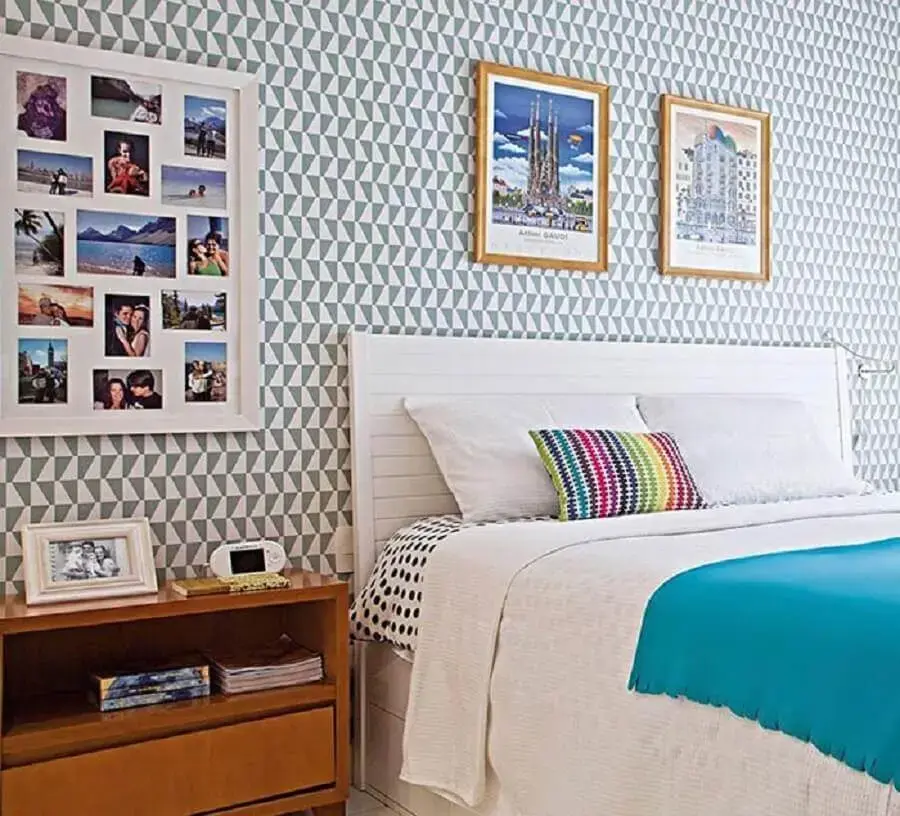dicas de decoração de quarto com papel de parede e mural de fotos Foto Pinterest
