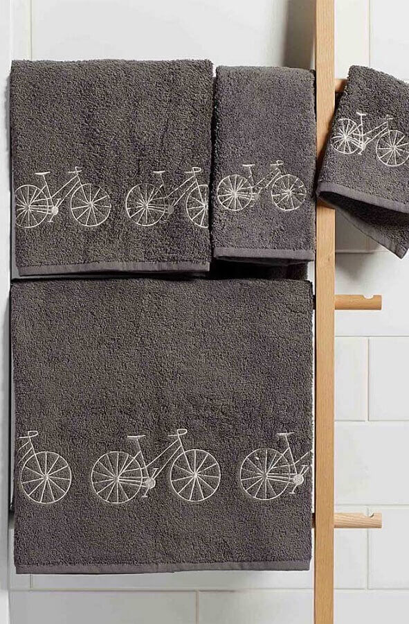 kit de toalha de banho bordada com estampa de bicicletas Foto Pinterest