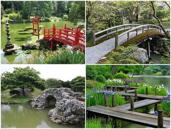 As pontes normalmente são locais privilegiados em um jardim japonês