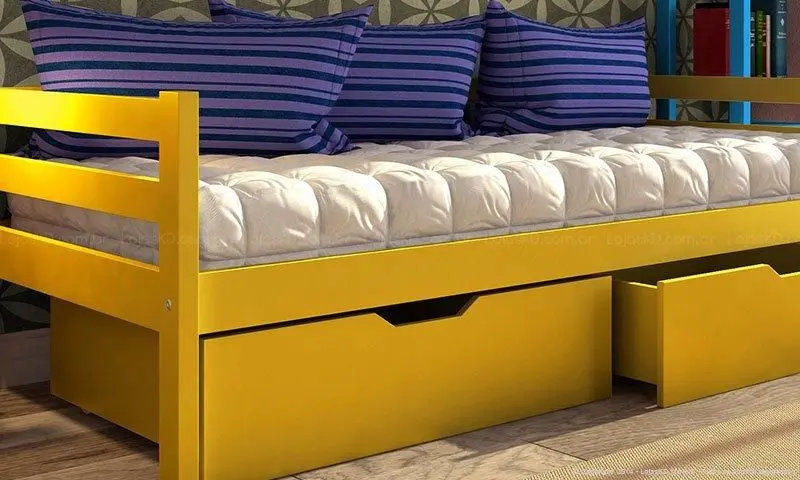 Cama com gavetas - sofá cama com gavetas amarelas