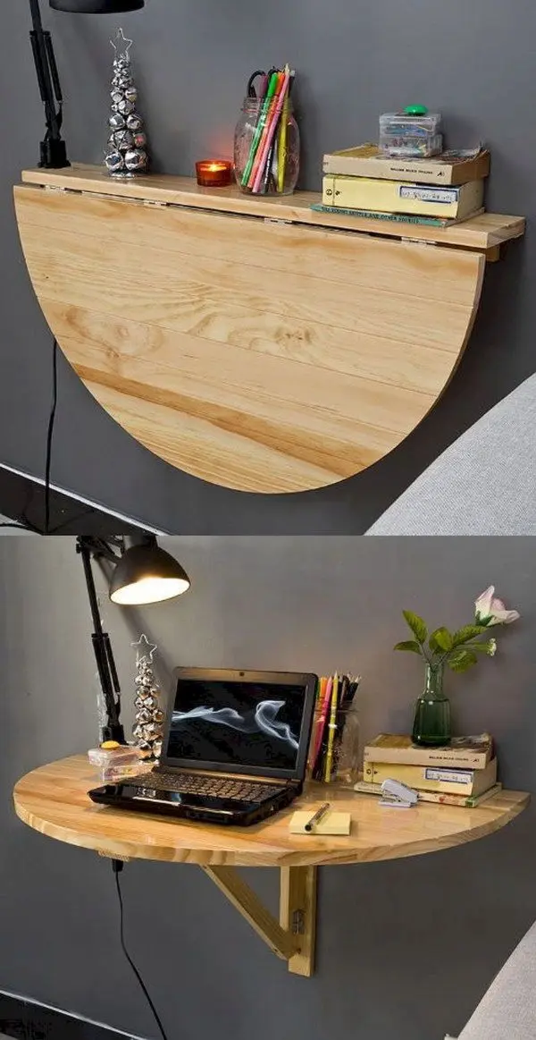 Mesa dobrável de madeira para quarto compacto