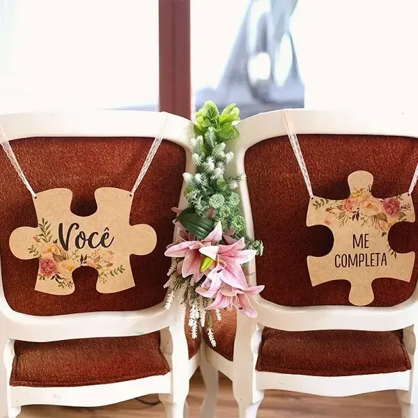 Creative puzzle plaque for grooms chair
