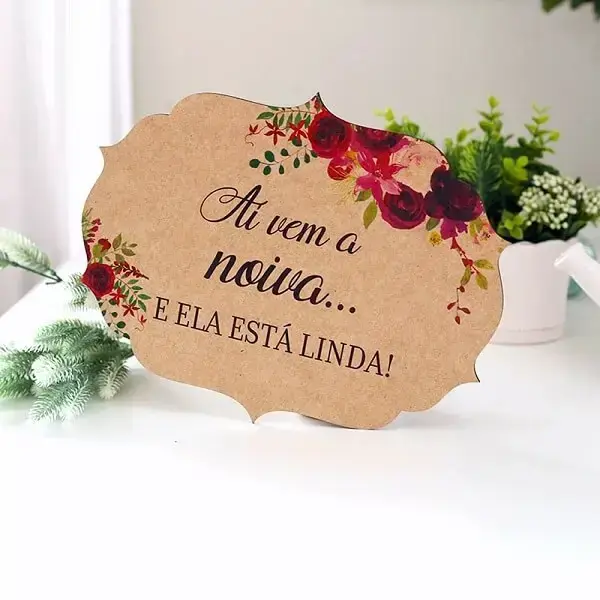 Delicate wooden plaque for the bride's entrance