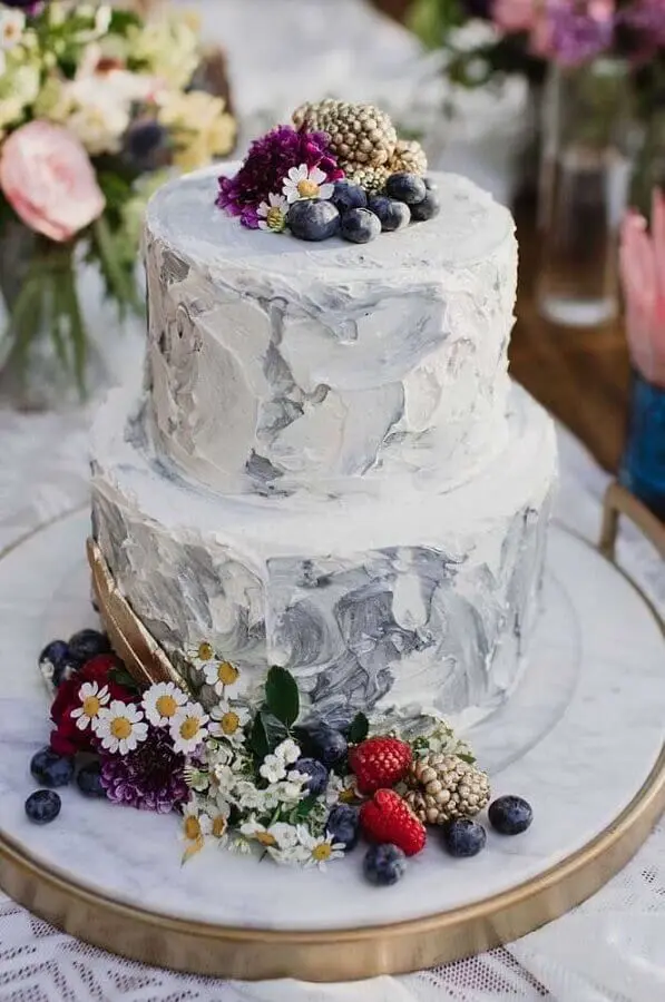 bolo decorado com flores e frutas para aniversário de casamento bodas Foto 100 Layer Cake