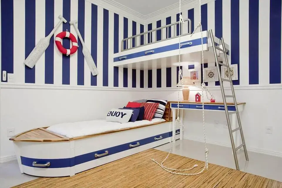 como colocar papel de parede - quarto infantil com decoração de marinheiro