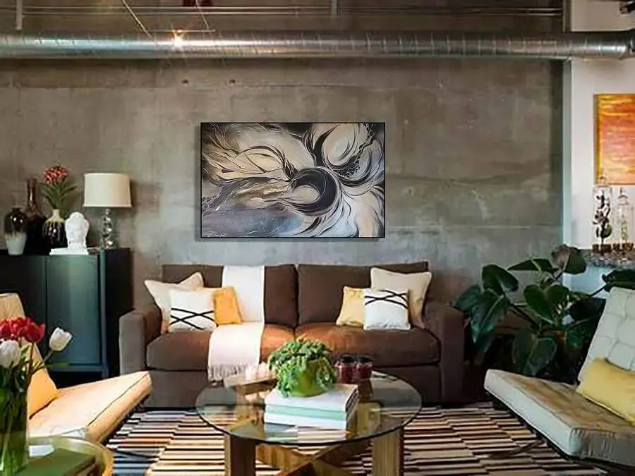 decoração moderna com sofá marrom com almofadas coloridas Foto Neu dekoration stile