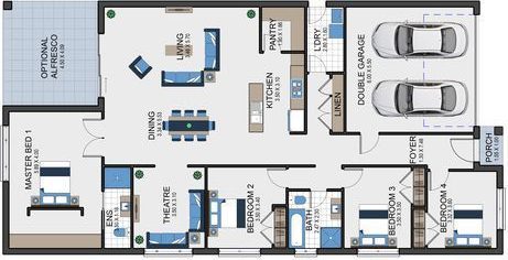 plantas de casas modernas - planta de casa com 4 quartos e dois andares com cozinha dividida por bancadas