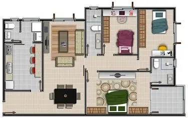 plantas de casas modernas - planta de casa com três quartos com sala de jantar