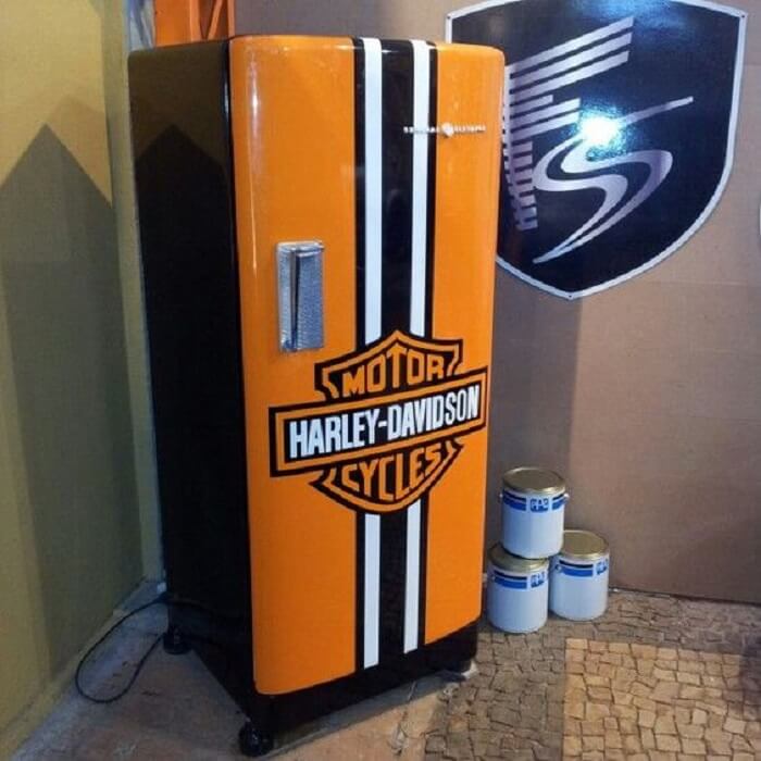 Adesivo criativo da Harley Davidson para geladeira preta