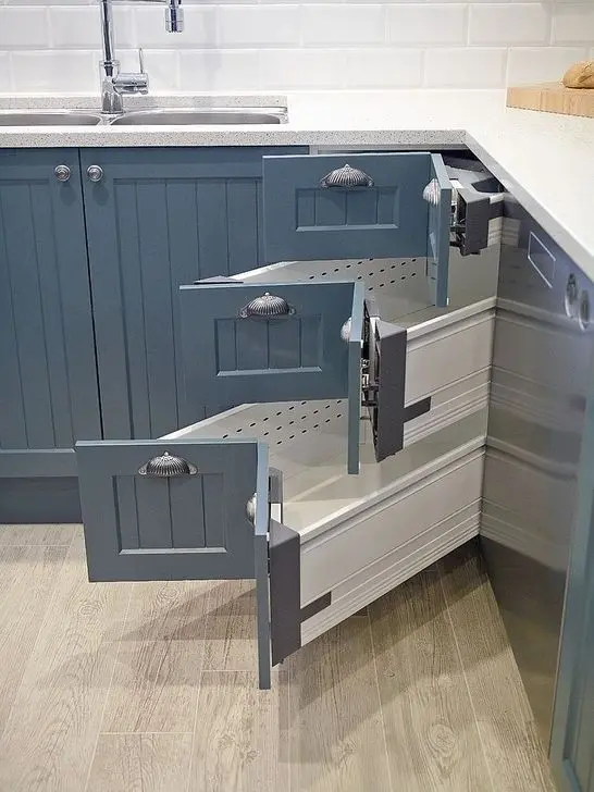armário de canto - armário de cozinha com gavetas duplas