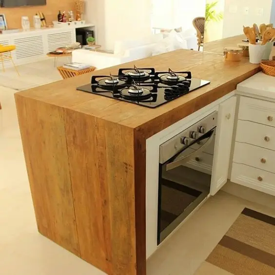 bancada de madeira - bancada de madeira com fogão cook top