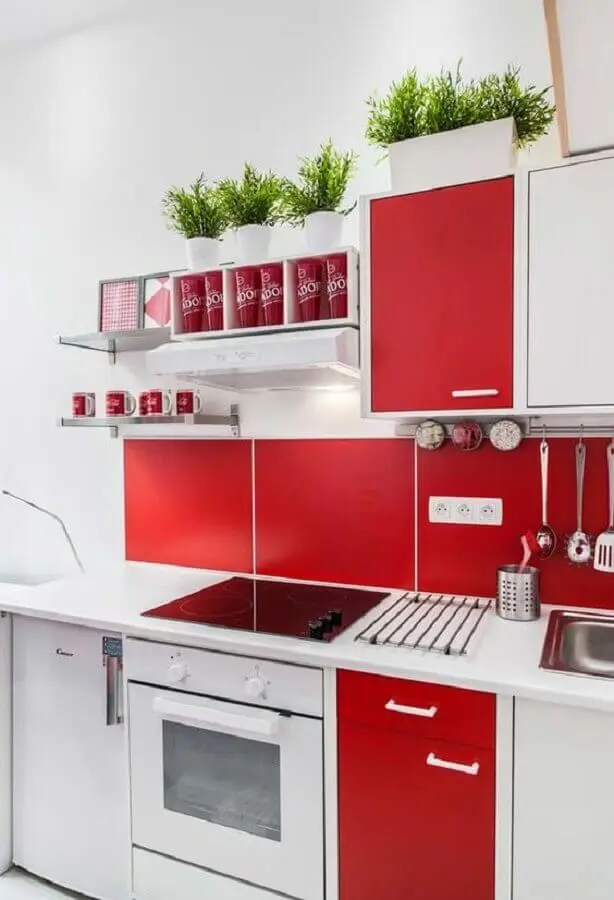 decoração simples para cozinha vermelha e branca Foto Ideias Decor