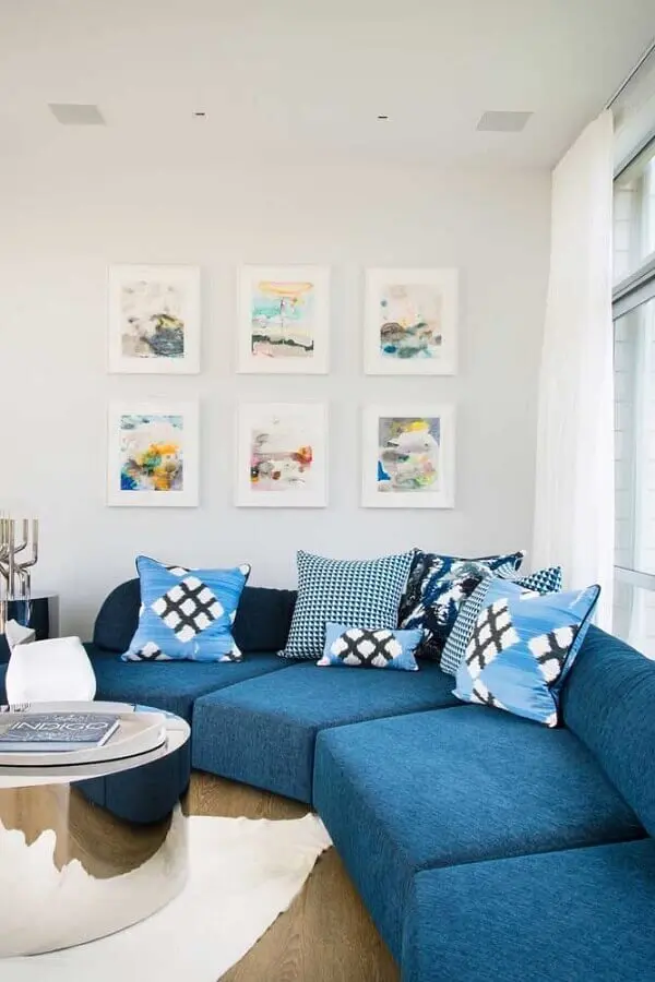 decoração clean com sofá de canto azul Foto Ideias Decor