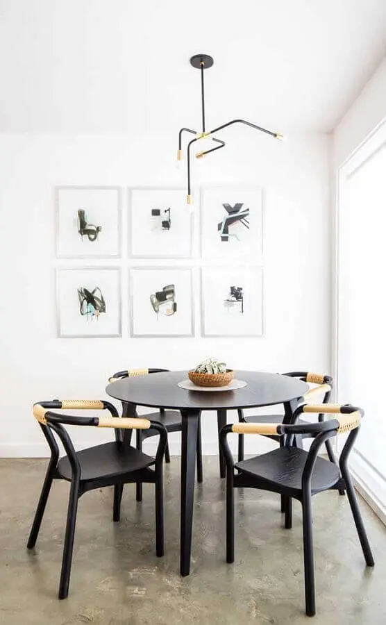 decoração clean para sala de jantar com quadros tumblr e luminária minimalista Foto Pinterest
