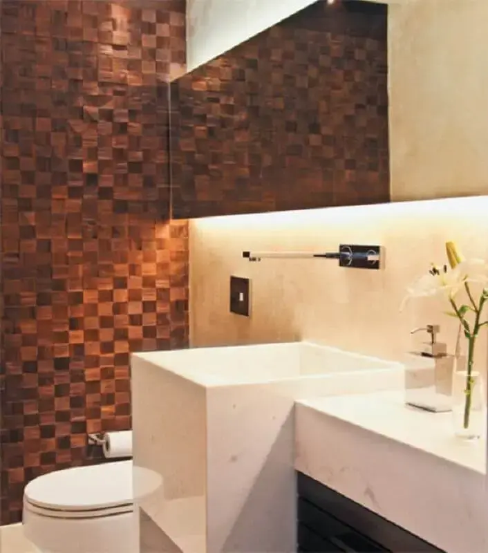 decoração em tons neutros para banheiro com pedra ferro Foto Arquitetando um sonho