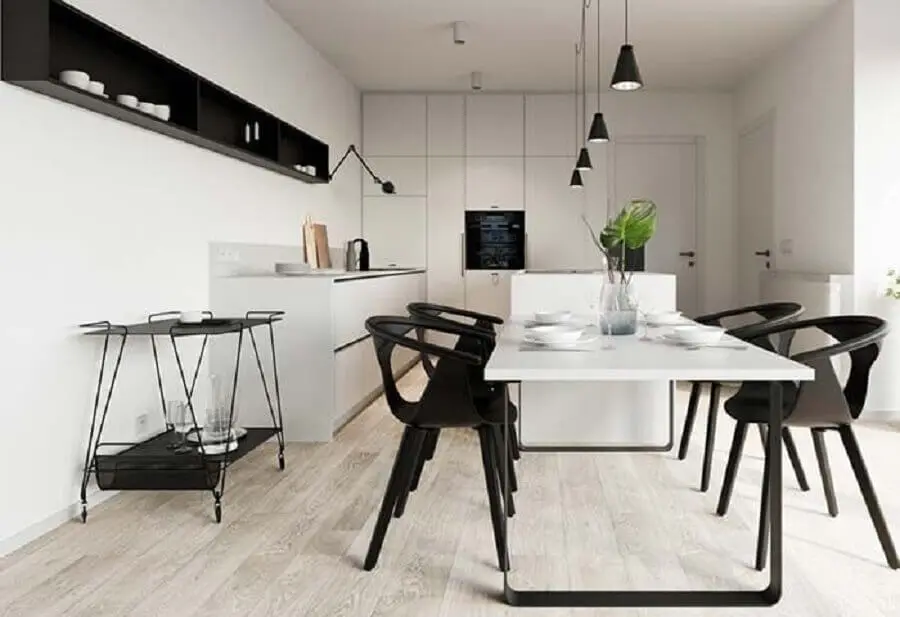 decoração minimalista para cozinha preta e branca Foto Mauricio Gebara Arquitetura