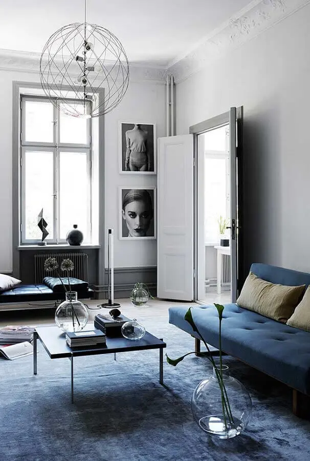 decoração minimalista para sala azul petróleo Foto Pinterest