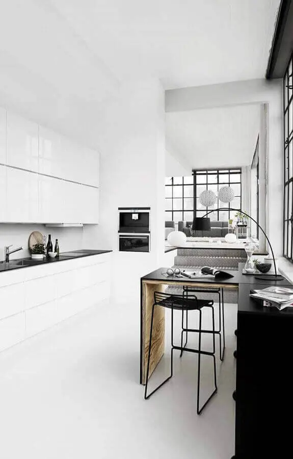 decoração minimalista para cozinha branca e preta Foto Webdesign Dresden