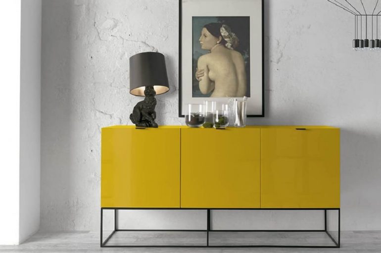 design moderno de aparador amarelo para sala