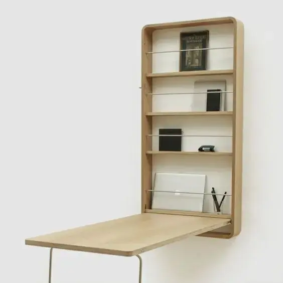 escrivaninha suspensa - escrivaninha de madeira associada à estante