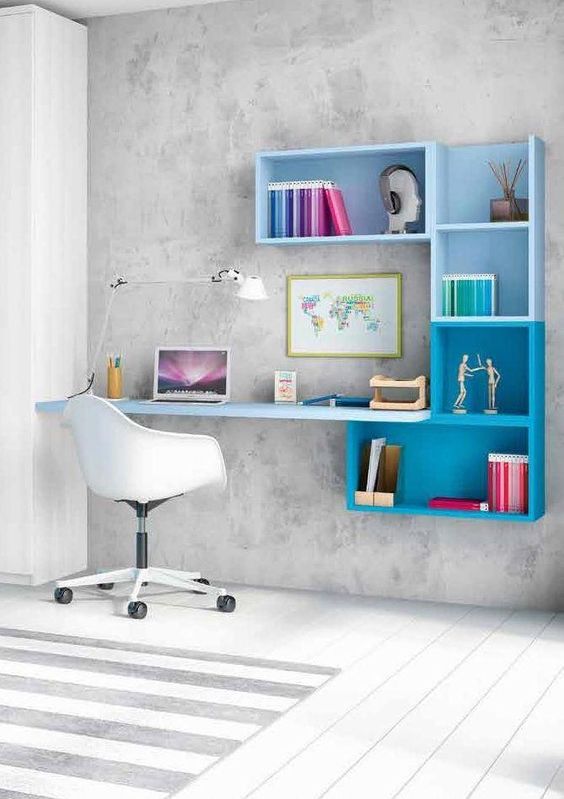 escrivaninha suspensa - escrivaninha em estante azul