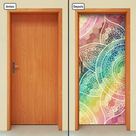 Adesivo de porta colorido para quarto moderno