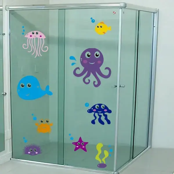 Adesivo para box de banheiro com temática de fundo de mar