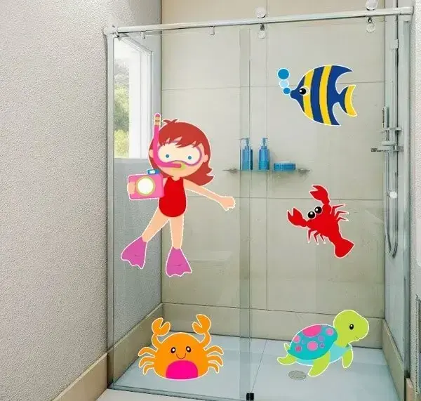 Adesivo para box de banheiro com temática infantil