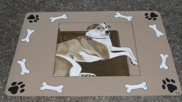 Tapete emborrachado pintado com desenho de cachorro
