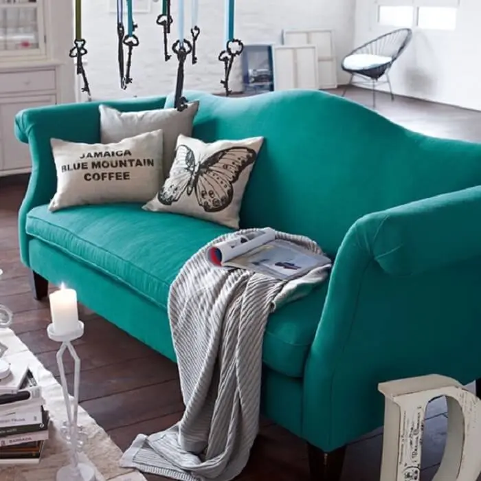 Tecido para sofá de sarja azul turquesa