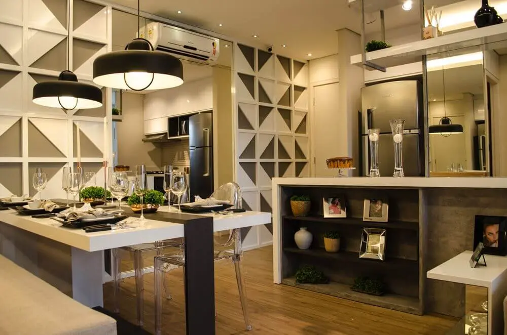 ar condicionado split - sala de jantar moderna integrada à cozinha americana 