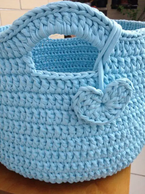 cesto de crochê - cesto de crochê azul bebê