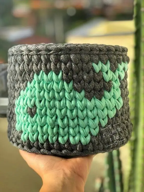 cesto de crochê - cesto de crochê com desenho de baleia 